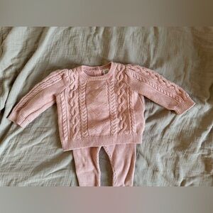 Pink Cable Knit Baby Sweater and Pants Set